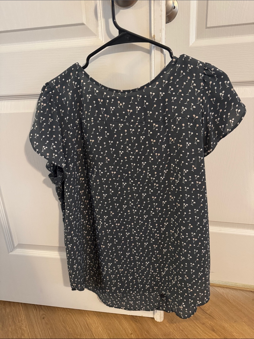 LOFT Navy Floral Dot Cap-Sleeve Blouse
